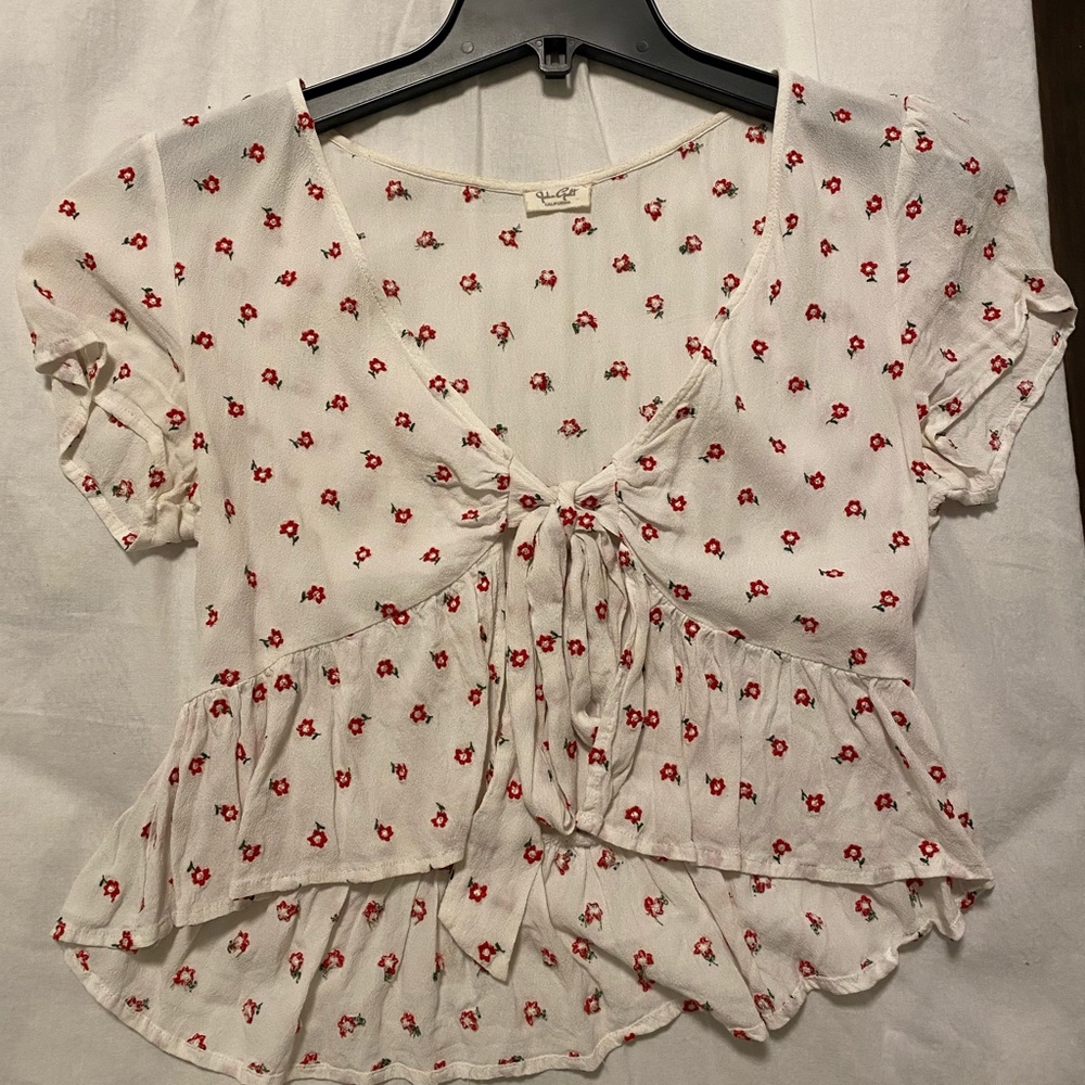 Brandy Melville white floral front tie top